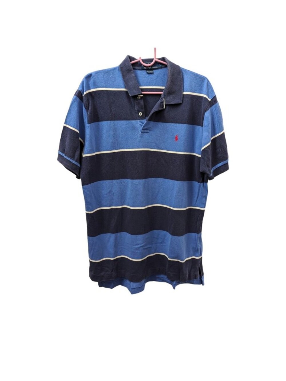 Vintage Polo Ralph Lauren Navy Blue 100% Cotton Stripe Rugby Polo Shirt Large L